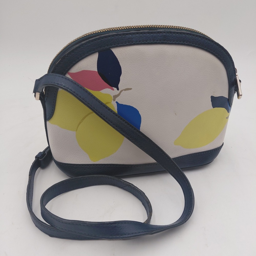 Kate Spade New York Lemon Print Leather Dome Crossbody Bag Navy White